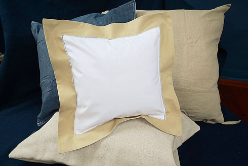 Square Hemstitch Baby Pillow 12" x 12 White with Taupe color